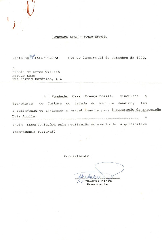 [Carta de agradecimento pelo convite para inauguração da exposição Luiz