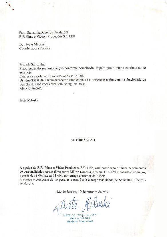 [Carta com autorização para que a equipe de 10 pessoas da R.R. Filmes e
